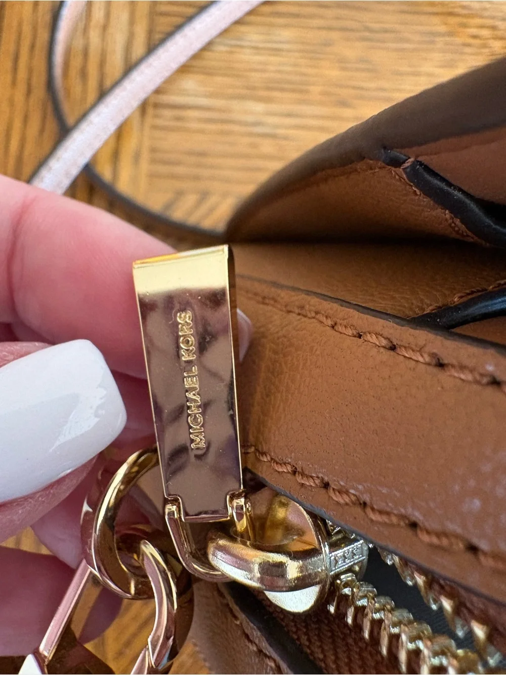 Michael Kors Vanilla Logo Satchel with Acorn Leather Trim